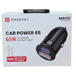 Portronics Car Power 65W Dual Output Fast Car Charger - Includes Free 2M PD Cable