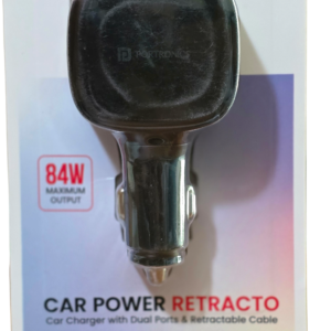 Portronics Car Power Retracto 84W Fast Car Charger - With Built-In Retractable Cable